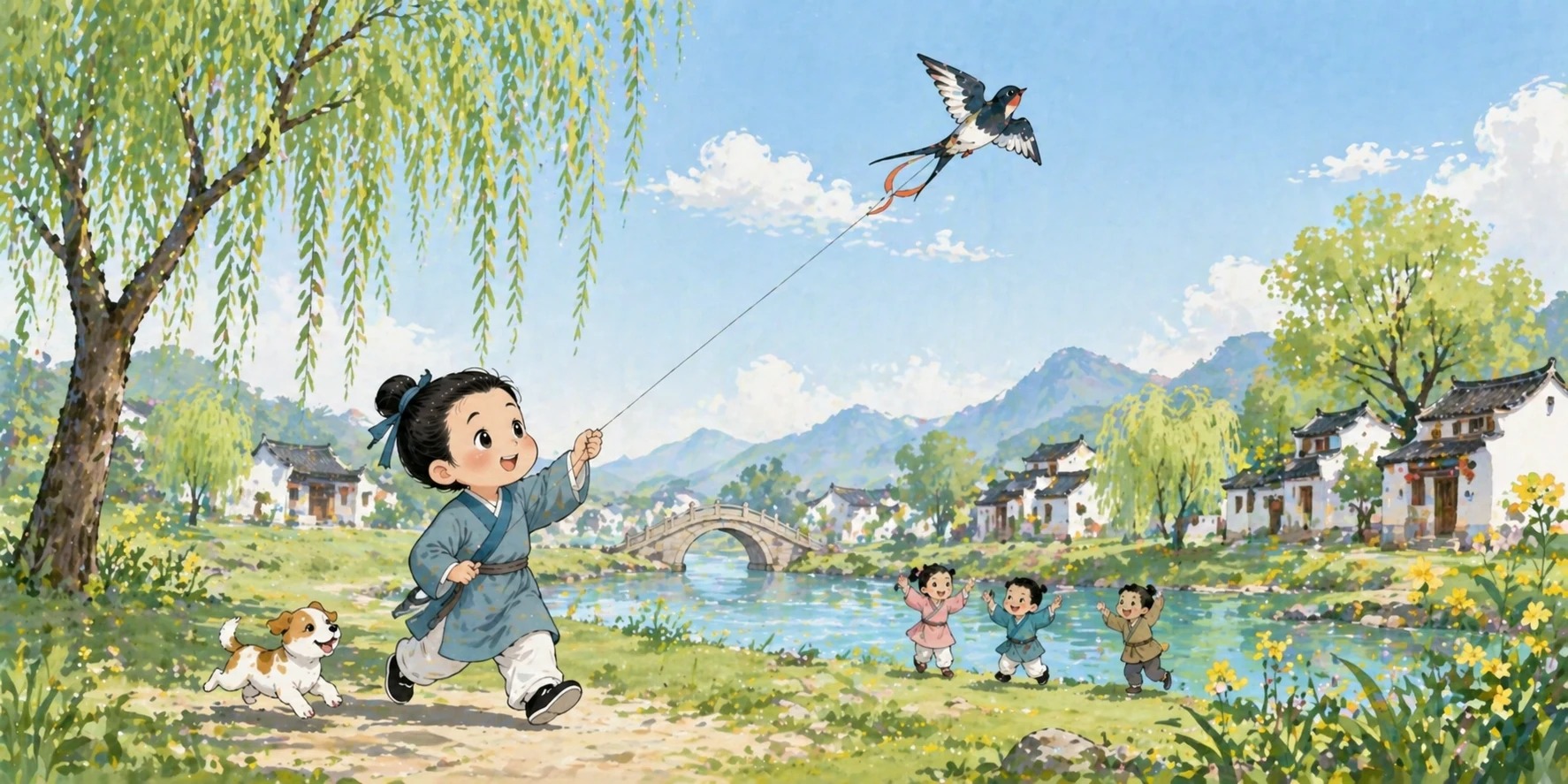 村居 — Village Life in Spring illustration