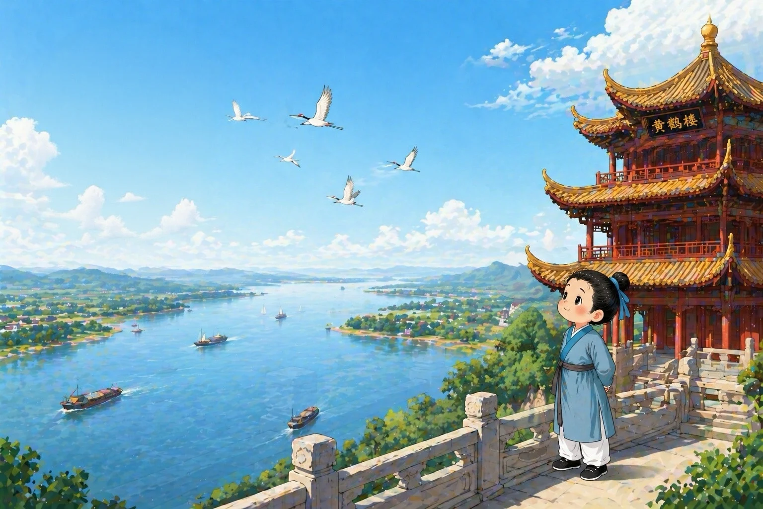 登鹳雀楼 — Climbing the Stork Tower illustration