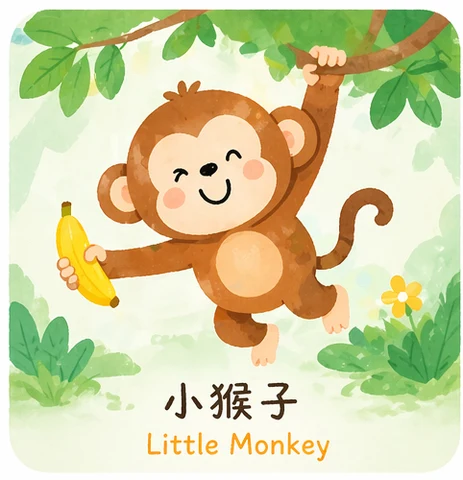 小猴子 — Chinese nursery rhyme illustration