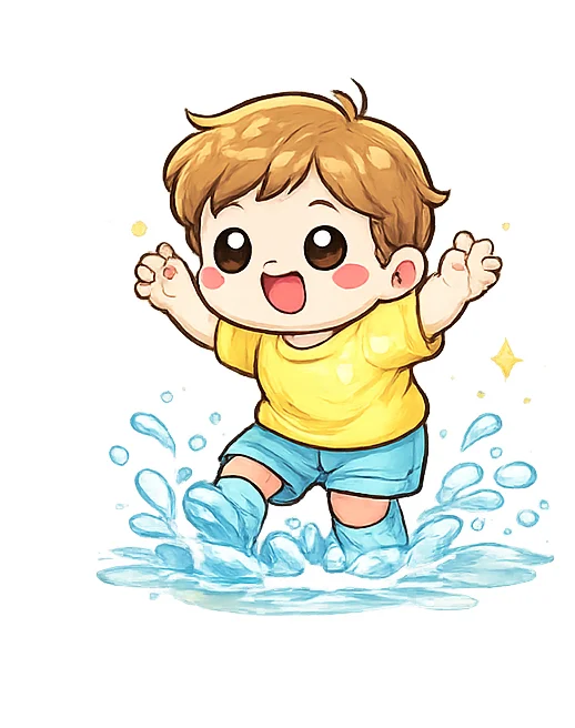 踩水花 — Chinese nursery rhyme illustration